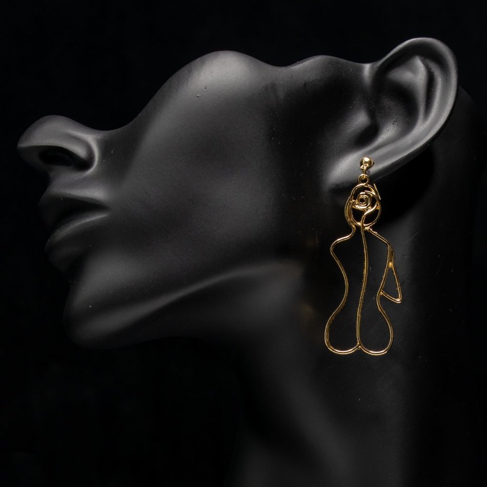 Vajrasana Body Silhouette Sexy Woman Nude Earrings in Gold